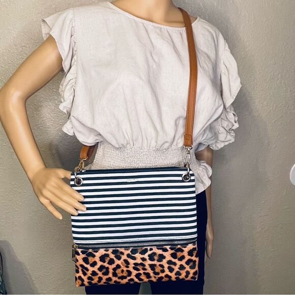 NWOT Lovevook Horizontal Stripe and Leopard Crossbody - Picture 1 of 14